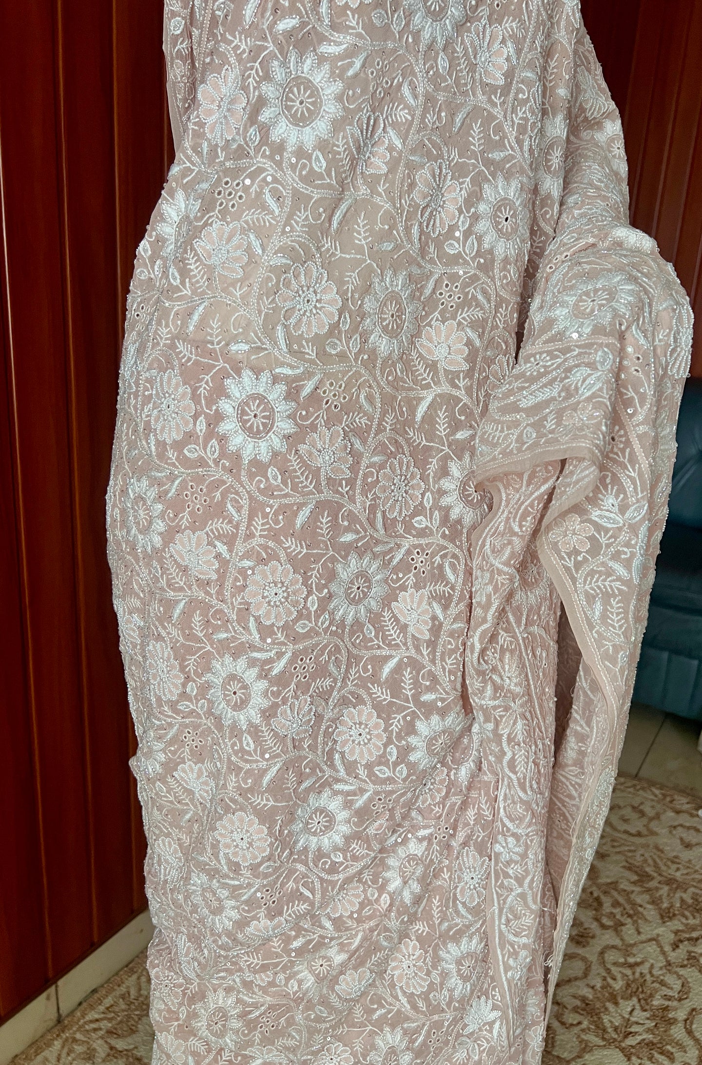 Suhaan Old Rose Pink 2 and 3 taar Chikankari Masterpiece Saree